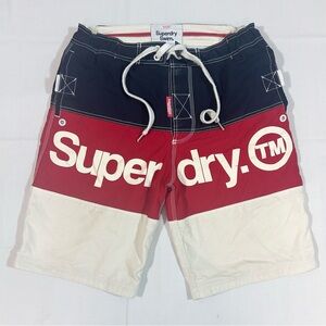 SUPERDRY Swim Shorts Men's 33-34” Drawstring Logo Mesh Lined Nautical Heavyduty